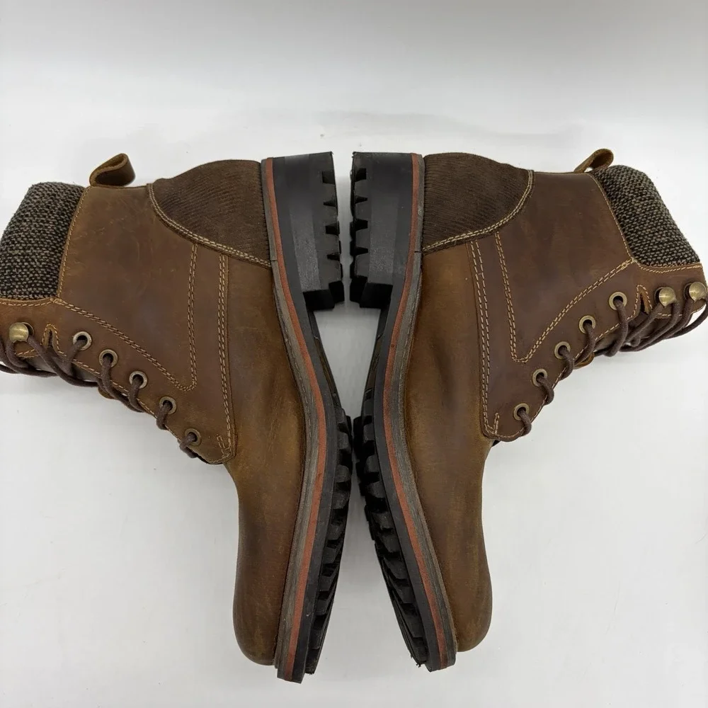 GBX Mens 7.5 Chukka Boots Brown Leather Tweed Corduroy Heel Lug Sole Y2K #135352